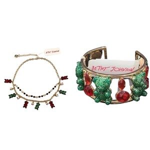 BETSEY JOHNSON SET Christmas Gummy Bears Necklace & Matching Cuff Bracelet NWT